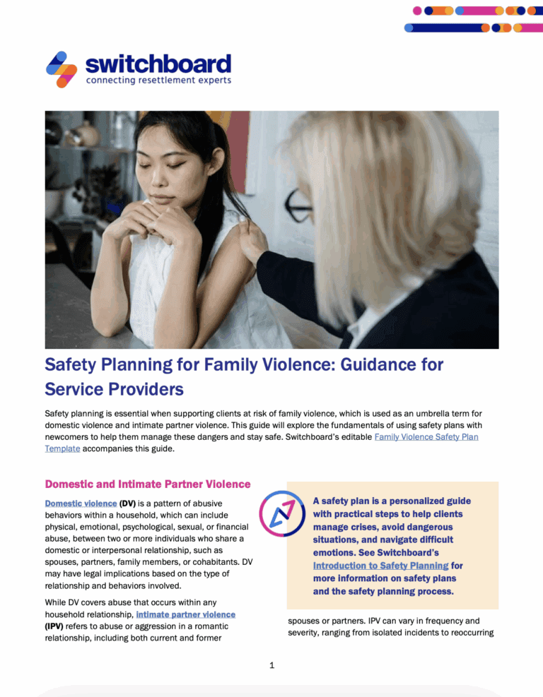 Safety Planning for Family Violence: Guidance for Service Providers